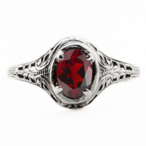 Swan Design Vintage Style Oval Cut Garnet Ring in Sterling Silver