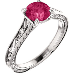 Swarovski Pink Topaz Scroll-Work Ring in 14K White Gold