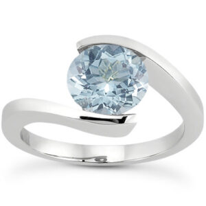 Tension Set Aquamarine Ring, 14K White Gold