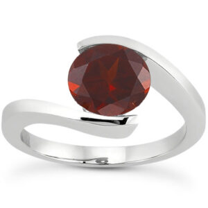 Tension Set Garnet Ring, 14K White Gold