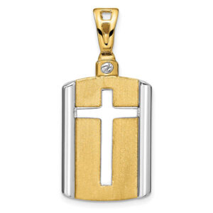 "The Lord is My Shield" 14K Two-Tone Gold Cross Dog Tag Necklace