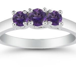 Three Stone Amethyst Ring, 14K White Gold