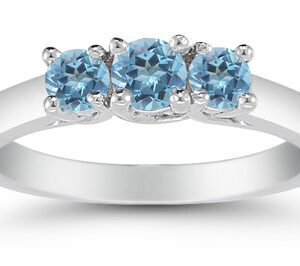 Three Stone Blue Topaz Ring, 14K White Gold