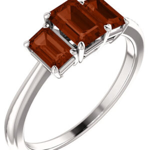 Three Stone Emerald-Cut Garnet Ring, 14K White Gold