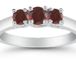 Three Stone Garnet Ring, 14K White Gold