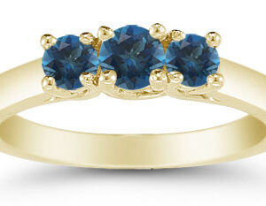 Three Stone London Blue Topaz Ring, 14K Gold