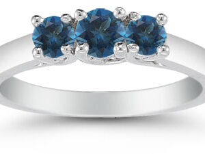 Three Stone London Blue Topaz Ring, 14K White Gold