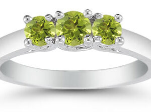 Three Stone Peridot Ring, 14K White Gold