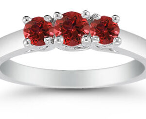 Three Stone Ruby Ring, 14K White Gold