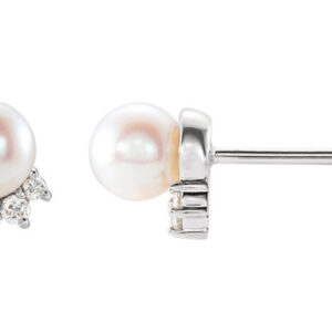 Tiara Setting Freshwater Cultured Pearl and Diamond Earrings