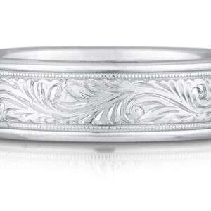 Titanium and 14K White Gold Paisley Engraved Band