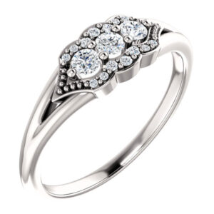 Tri-Setting 3-Stone Diamond Ring, 14K White Gold