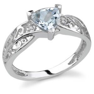 Trillion Aquamarine Ring with Diamonds in 14K White Gold