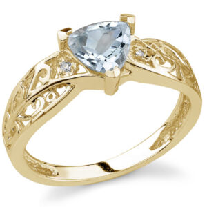 Trillion-Cut Aquamarine Ring with Diamonds in 14K Yellow Gold