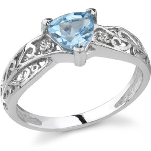 Trillion-Cut Blue Topaz and Diamond Ring, 14K White Gold