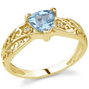 Trillion-Shaped Swiss Blue Topaz and Diamond Ring, 14K Yellow Gold