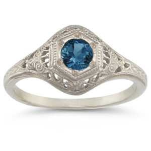 Victorian Etched London Blue Topaz Ring