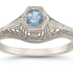 Vintage Art Deco Aquamarine Ring in 14K White Gold