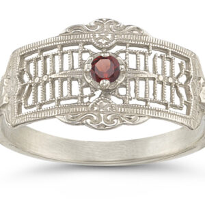 Vintage Filigree Garnet Cigar Band in .925 Sterling Silver