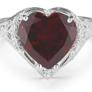 Vintage Filigree Garnet Heart Ring in Sterling Silver