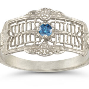 Vintage Filigree London Blue Topaz Cigar Band in .925 Sterling Silver