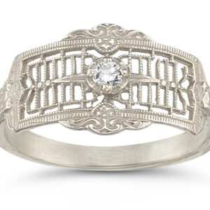 Vintage Filigree White Topaz Cigar Band in .925 Sterling Silver