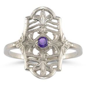 Vintage Fleur-De-Lis Amethyst Ring in 14K White Gold