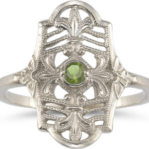 Vintage Fleur-de-Lis Peridot Ring in 14K White Gold