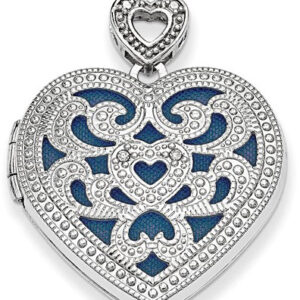 Vintage-Style Heart Locket Pendant with Diamonds in Sterling Silver