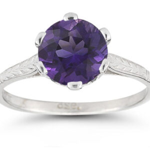 Vintage Vine Amethyst Ring in 14K White Gold