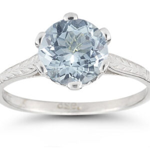 Vintage Vine Aquamarine Ring in 14K White Gold