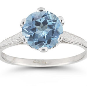 Vintage Vine Blue Topaz Ring in 14K White Gold