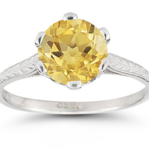 Vintage Vine Citrine Ring in 14K White Gold