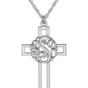 White Gold Monogram Cross Necklace