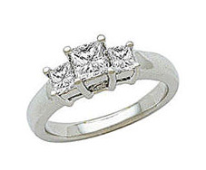 White Gold Three Stone 1/2 Carat Princess Cut Diamond Ring