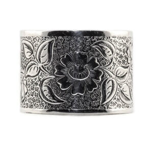 Wide 14mm Vintage Flower Engraved Band in Sterling Silver