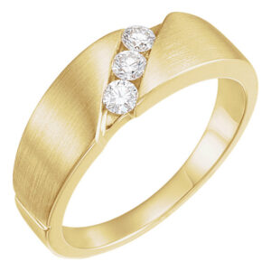 Women's 3-Stone 1/5 Carat Diamond Wedding Band Ring, 14K Gold