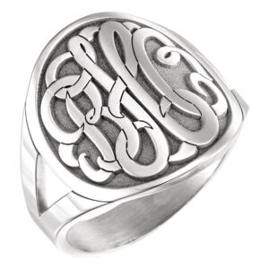 Women's Large Script Monogram Signet Ring in Sterling Silver