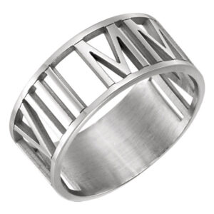 Women's Personalized Roman Numeral Date Wedding Band Ring in White Gold