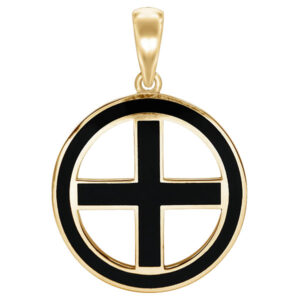 black enameled greek cross pendant in 14k gold