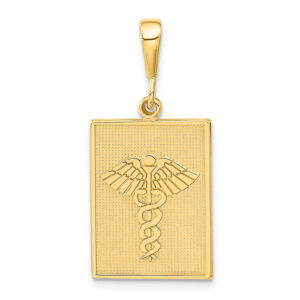 caduceus emblem medical plaque pendant 14k gold