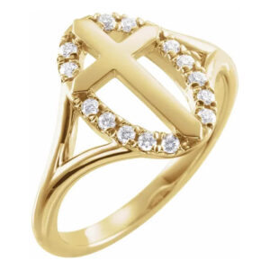 diamond halo cross ring for women 14k gold