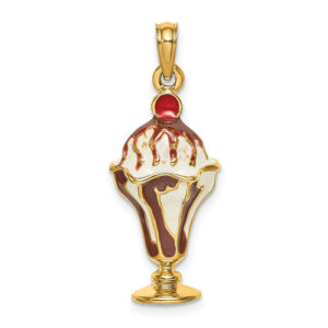 enameled chocolate ice cream sundae pendant 14k gold