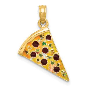 enameled pizza slice pendant 14k gold