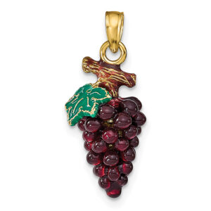 enameled purple grapes pendant 14k gold