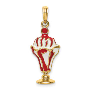 enameled strawberry ice cream sundae pendant 14k gold