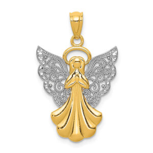 filigree angel necklace pendant 14k two tone gold