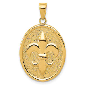 fleur-de-lis oval disc pendant 14k gold