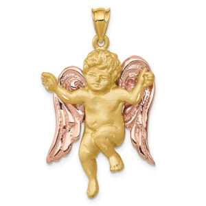 large 14k rose gold winged angel pendant 14k gold