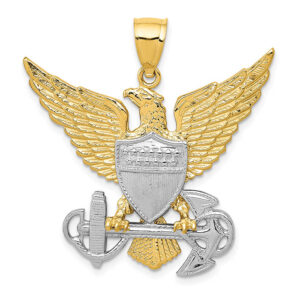 large US navy eagle emblem pendant 14k two-tone gold